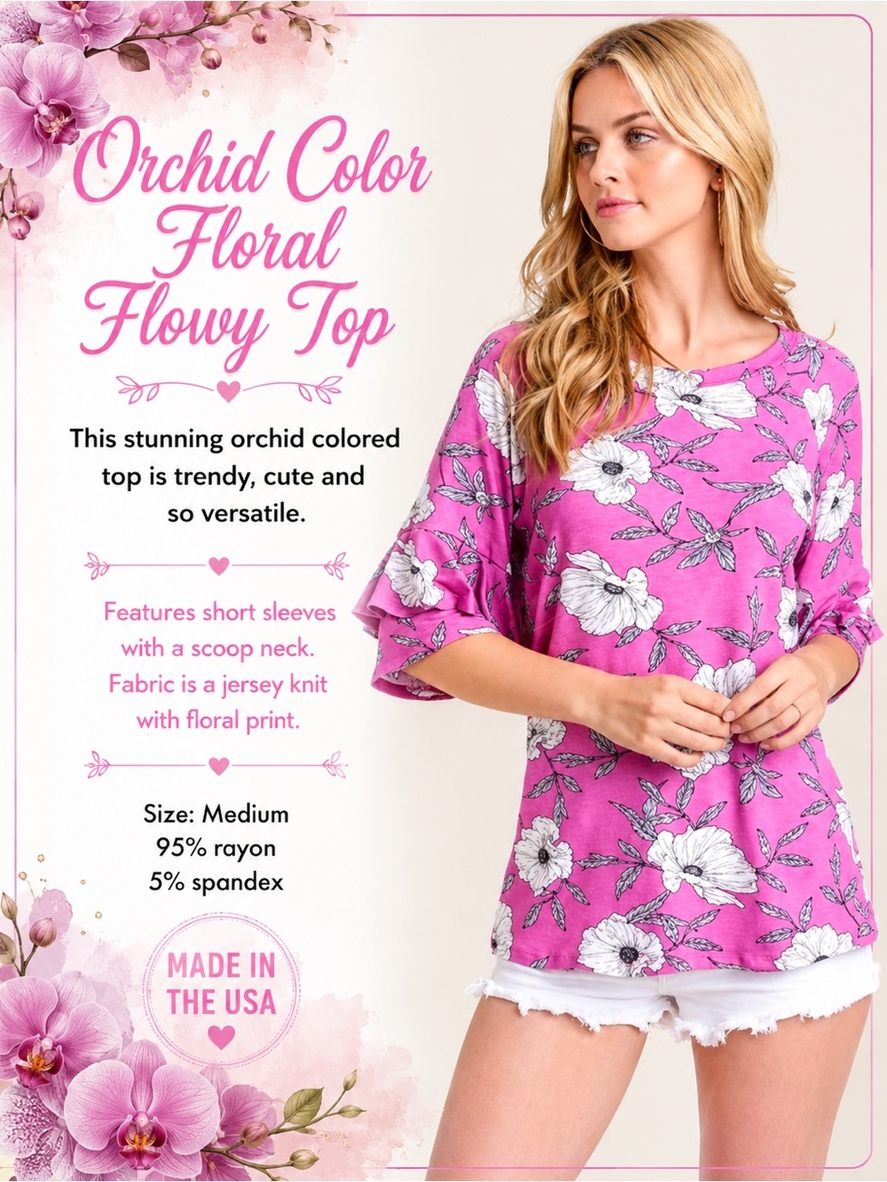 Orchid Color Floral Flowy Top NEW